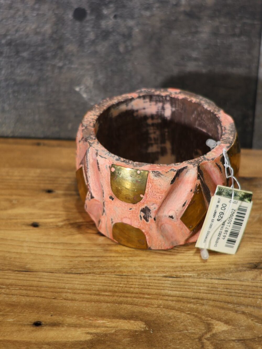 New Arden B Carved Wood Bracelet , Brass Inlay , Boho Statement Chunky Bracelet - Picture 2 of 4